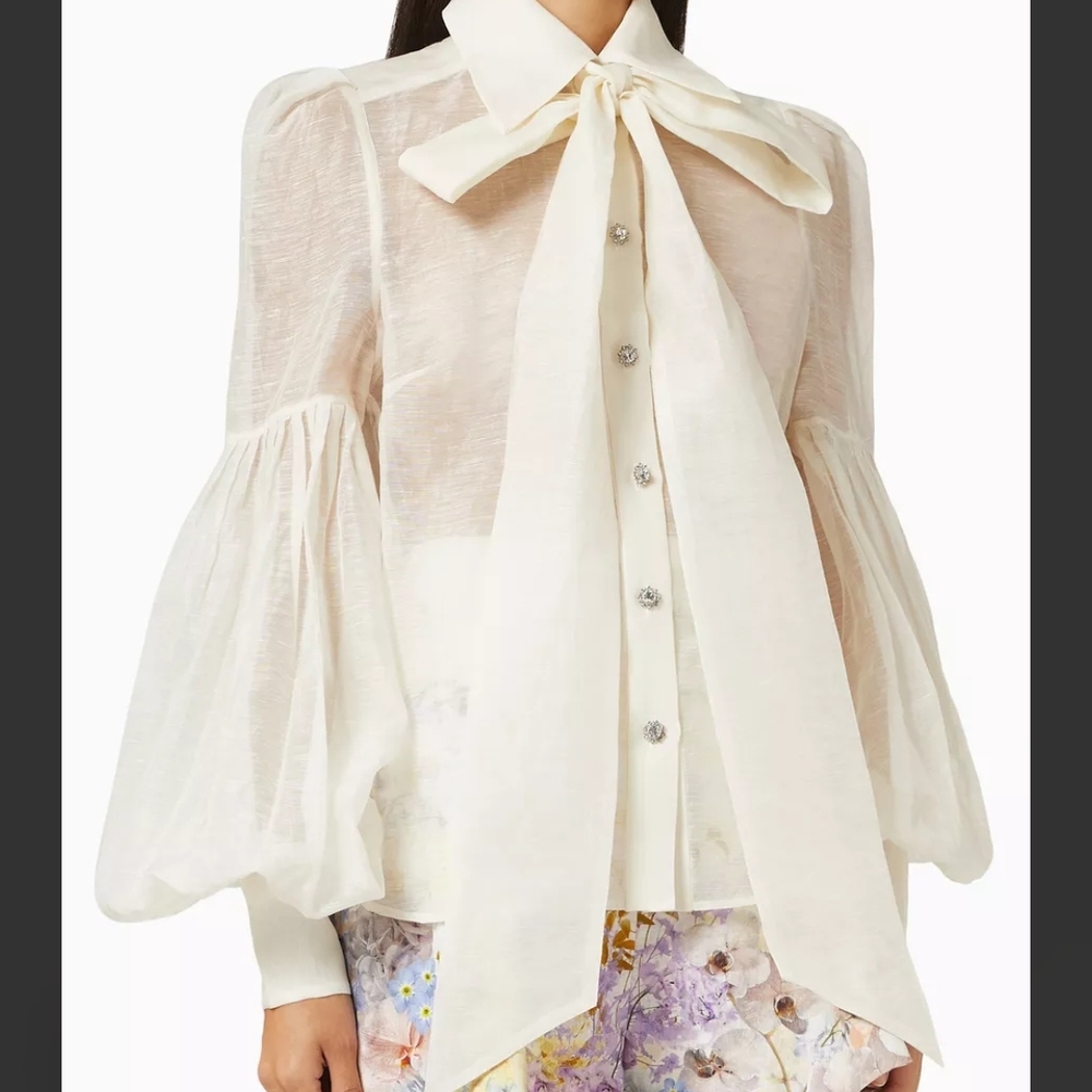 Zimmermann Cream Tie Front Bell Sleeve Blouse